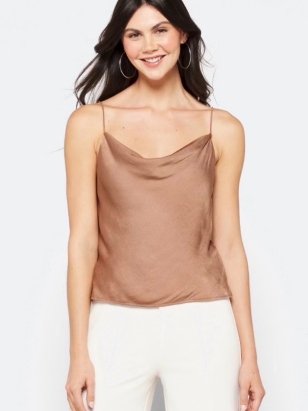 Nine Britton Satin Cowl Neck Camisole in Light Beige Brown